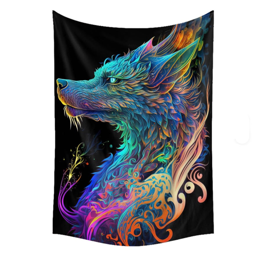 Psychedelic Wolf Tapestry – 60x90cm Wall Art